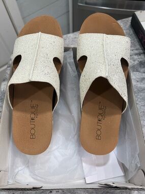 Women's Corky’s White Glitter Slide Sandals